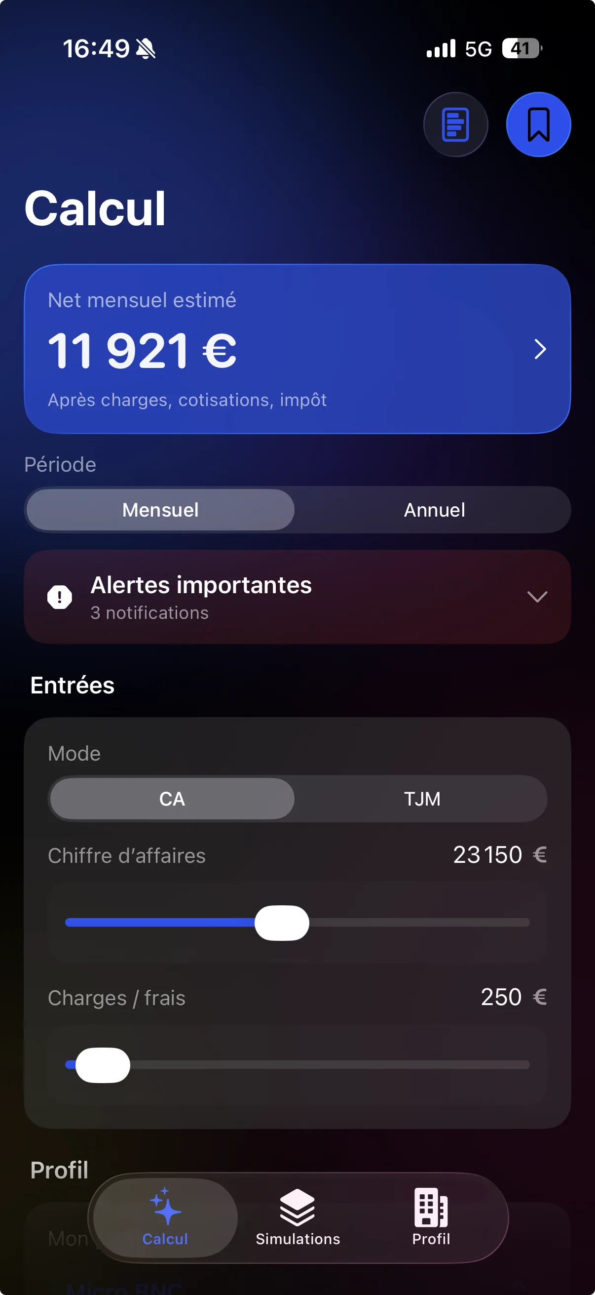 Freelance Ça gagne combien — calcul du net mensuel à 11 921 €