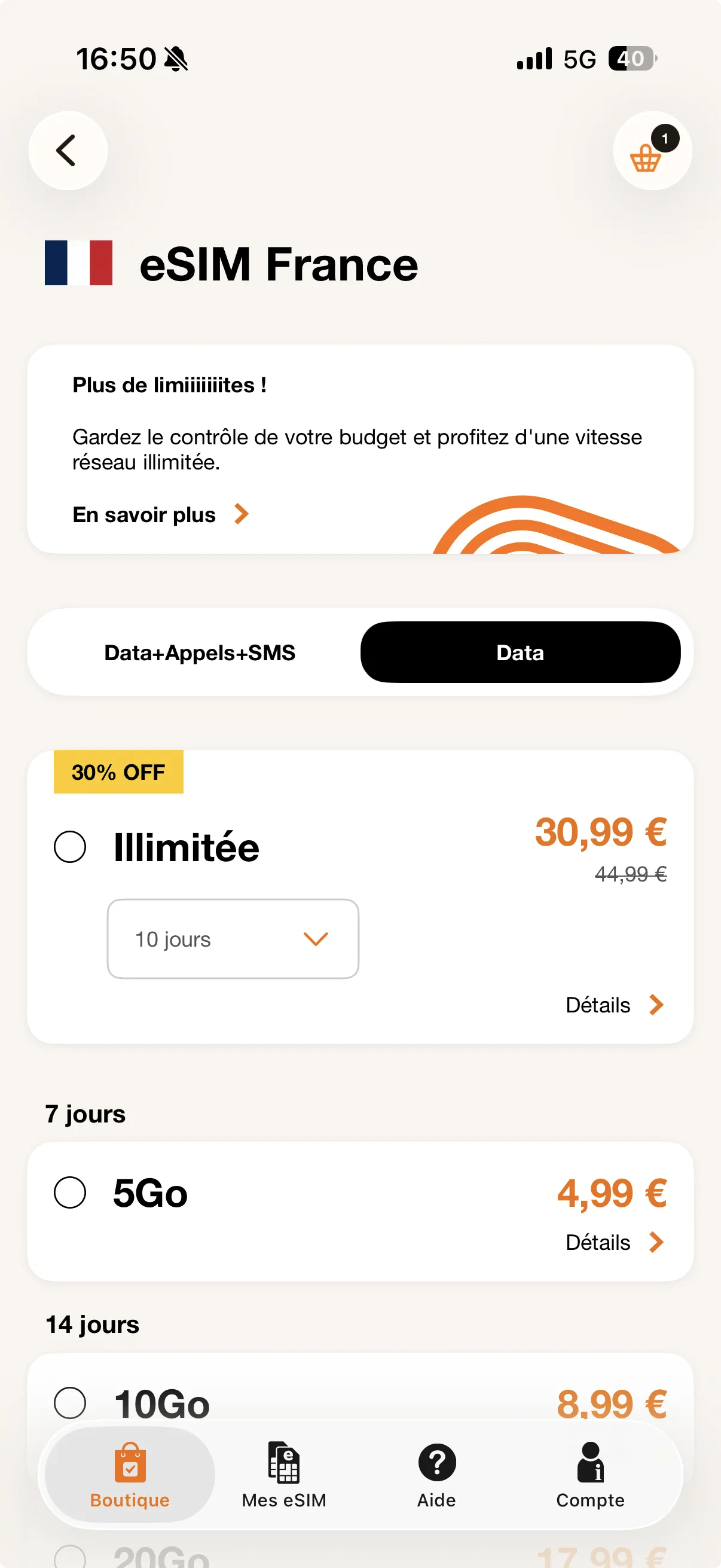 Orange Travel — boutique eSIM France avec offres data